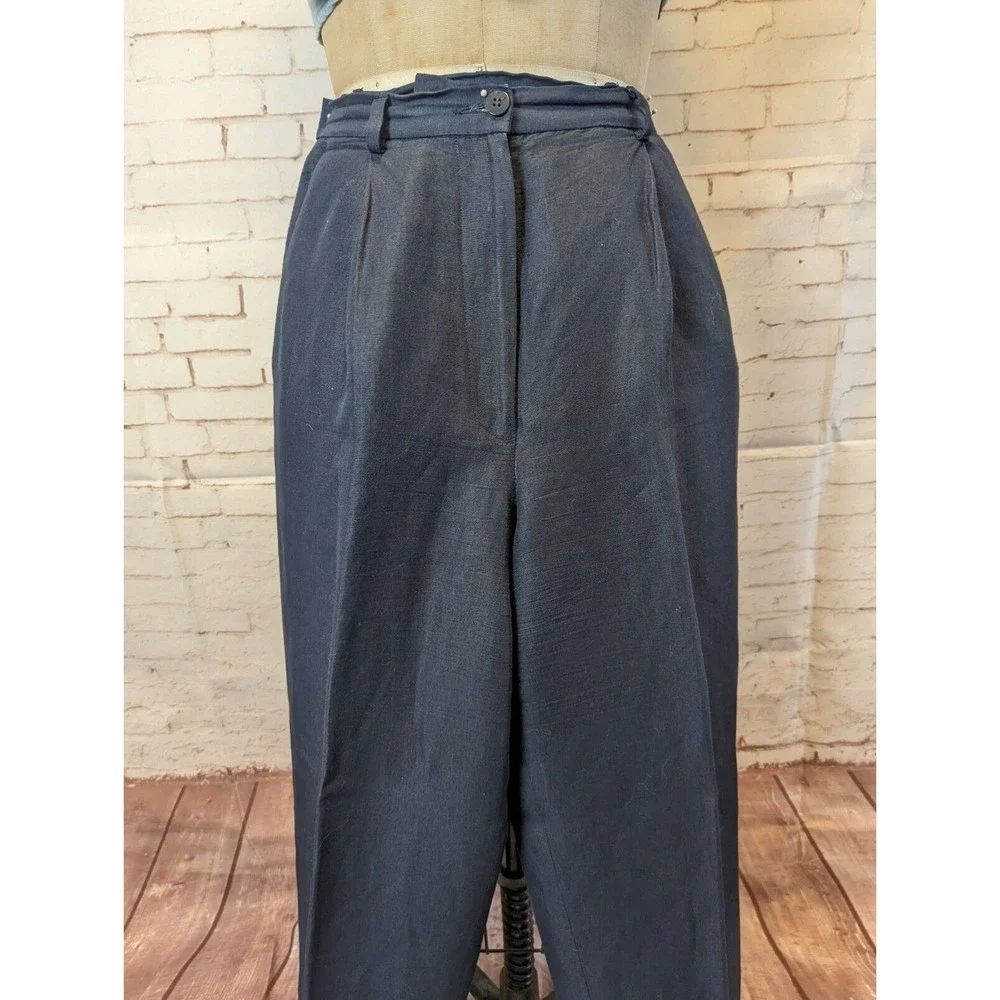 Petite Sophisticate Womens Slacks Trouser Size 8P Navy Blue Pleated High Waist - Picture 2 of 7